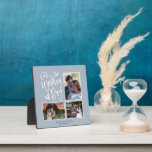 Unser Hochzeitstag Collage 3 Foto Script Dusty Blu Fotoplatte<br><div class="desc">Nach Ihrem großen Tag, zeigen Sie stolz diese Collage mit Ihren 3 Lieblings-Fotos, um die Probe zu ersetzen, neben dem eleganten Drehbuch Unser Hochzeitstag mit künstlerischen Herzmotiven auf einem staubigen blauen Hintergrund. Personalisieren Sie einfach mit Ihren Namen und Hochzeitsdatum am unteren Ende. Sie können auch den blauen Hintergrund und die...</div>