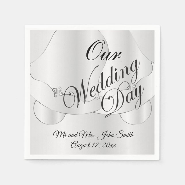 Unser Hochzeitstag - Hochzeitsglocken Serviette (Vorderseite)