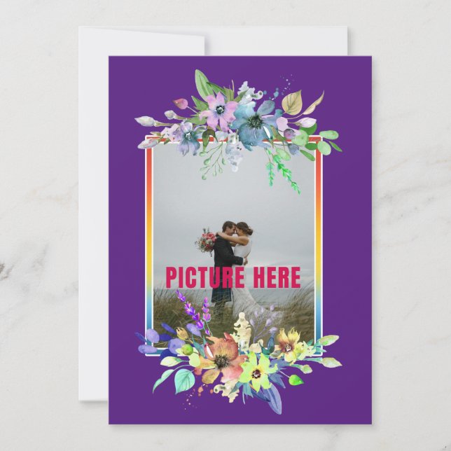 Unser Hochzeitstag Lila Foto Einladung (Vorderseite)