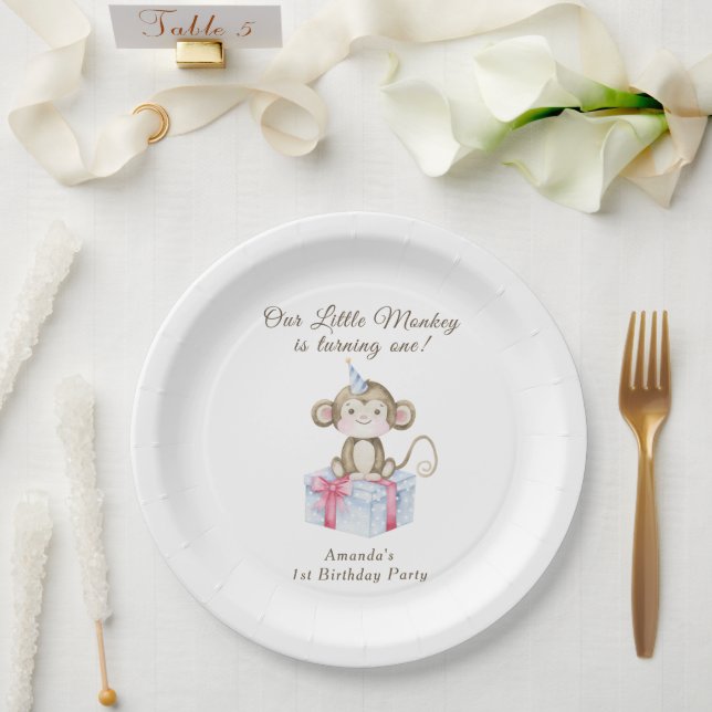 Unser kleiner Affe wird ein Jahr alt  Pappteller (Hochzeit)