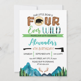 Unser kleiner Bär ist vier Wild Forever Geburtstag Einladung