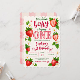Unser kleiner Berry ist ein Erdbeere 1. Geburtstag Einladung