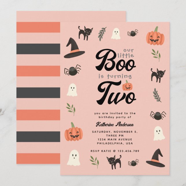 Unser kleiner Boo dreht zwei Halloween-Niedliche G Einladung (Vorne/Hinten)