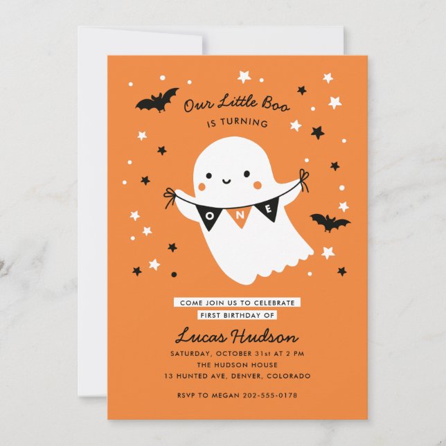 Unser kleiner Boo Niedliche Kinder Halloween erste Einladung (Vorderseite)