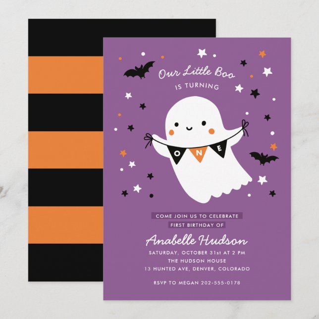 Unser kleiner Boo Niedliche Kinder Halloween erste Einladung (Vorne/Hinten)