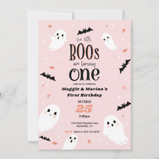 Unser kleiner Boos rosa ZwillingsHalloween erster Einladung