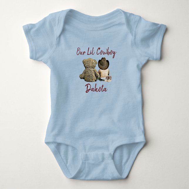 Unser kleiner Cowboy Personalisiert Baby Boy Baby Strampler (Vorderseite)