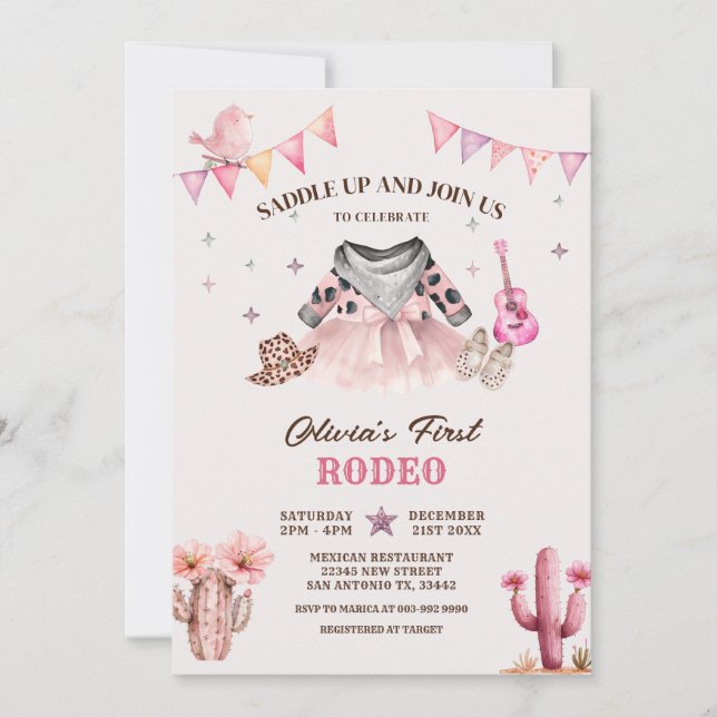 Unser kleiner Cowgirl Western First Rodeo Geburtst Einladung (Vorderseite)