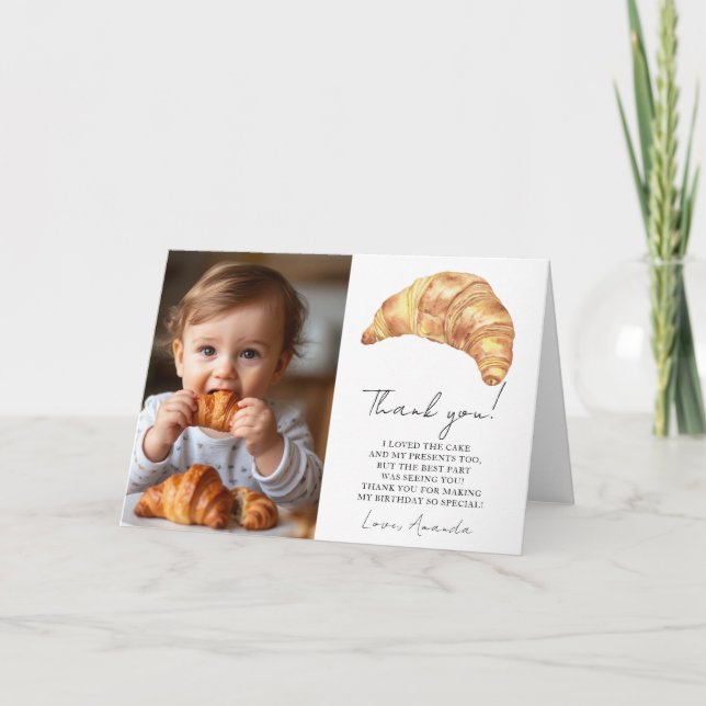 Unser kleiner Croissant 1. Geburtstag Vielen Dank Dankeskarte (Vorderseite)