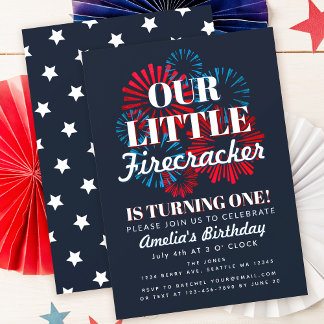 Unser kleiner Firecracker 4. Juli 1. Geburtstag Einladung