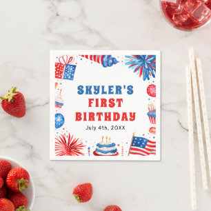 Unser kleiner Firecracker 4. Juli 1. Geburtstag Serviette
