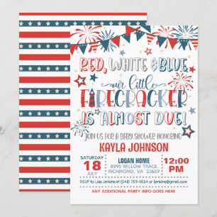 Unser kleiner Firecracker ist fast Due Baby Dusche Einladung