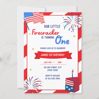 Unser kleiner Firecracker macht einen Geburtstag Einladung