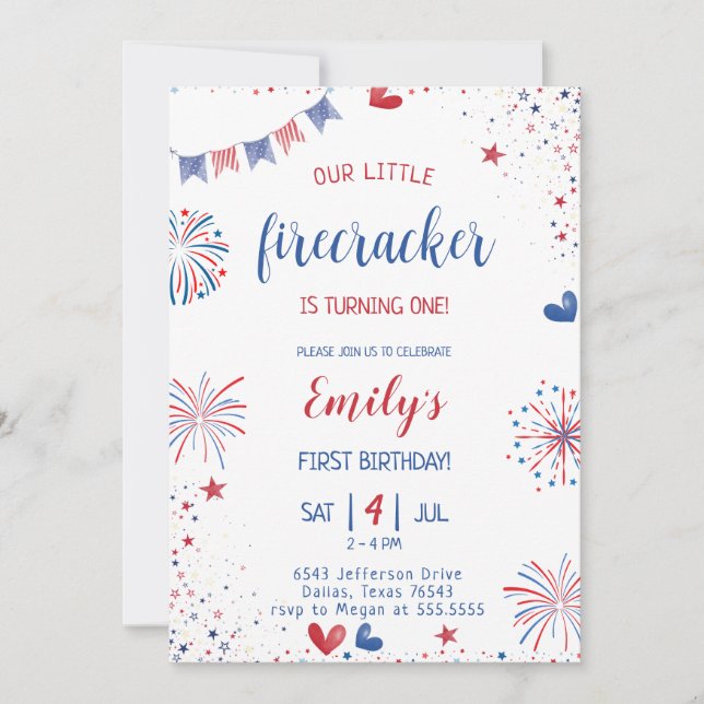 Unser kleiner Firecracker zum Geburtstag Einladung (Vorderseite)