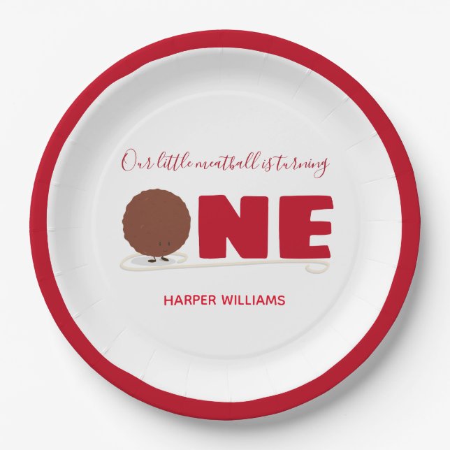 Unser kleiner Fleischball macht einen 1. Geburtsta Pappteller (Vorderseite)