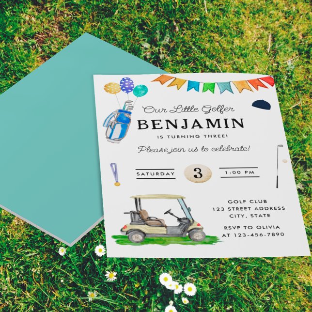 Unser kleiner Golfer Blue Kids Golf Geburtstag Flyer (Front and Back)