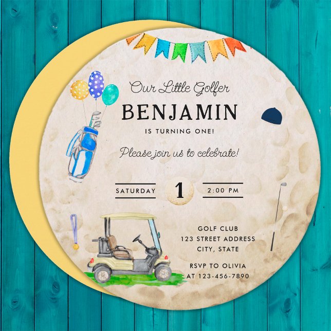 Unser kleiner Golfer Yellow Golf Ball 1. Geburtsta (Front and Back)