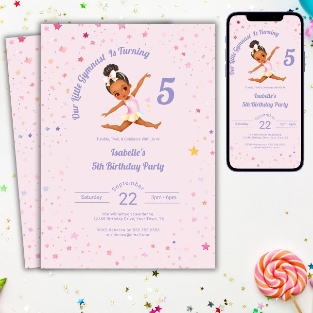 Unser kleiner Gymnast macht 5 rosa Geburtstag Einladung (Von Creator hochgeladen)