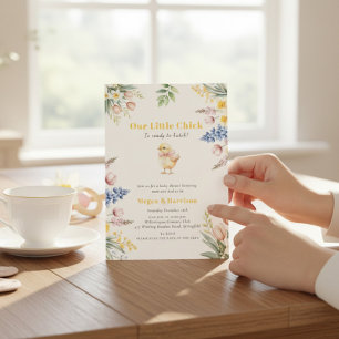 Unser kleiner Küken-Aquarell-Blumen-Baby-Party Einladung