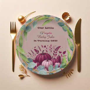 Unser kleiner Kürbis 1. Geburtstag Herbstkranz Lil Pappteller
