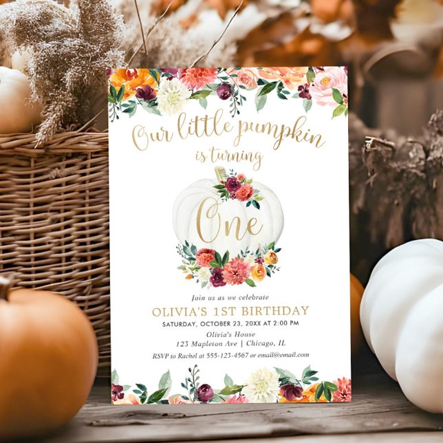 Unser kleiner Kürbis fällt blumenburgundes Gold Einladung (Von Creator hochgeladen)