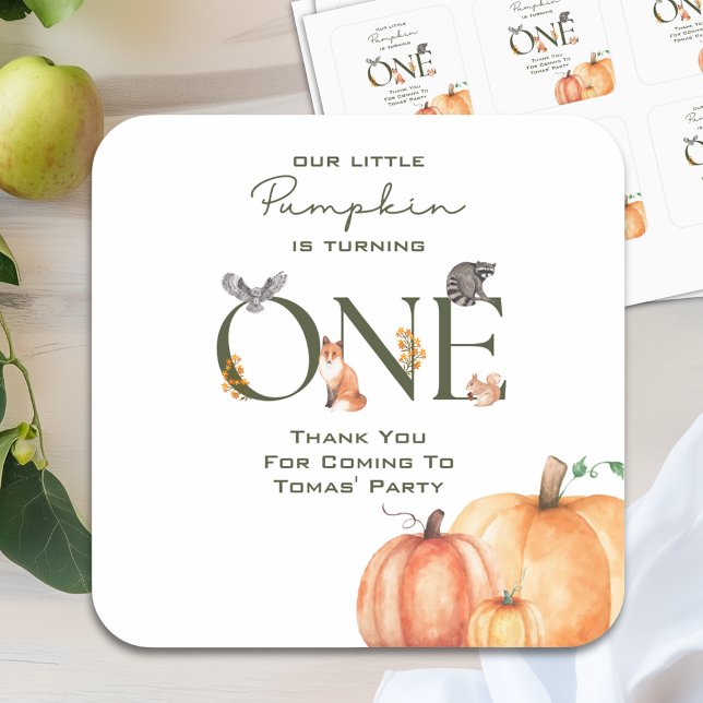 Unser kleiner Kürbis ist ein Dankeschön-Sticker Quadratischer Aufkleber (Our Little Pumpkin Is One Thank You Sticker
)