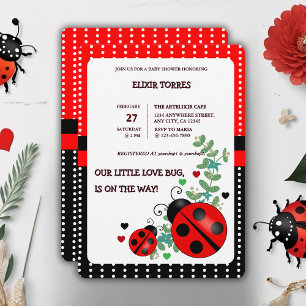 Unser kleiner Love Bug Rot Schwarze Baby-Party Einladung
