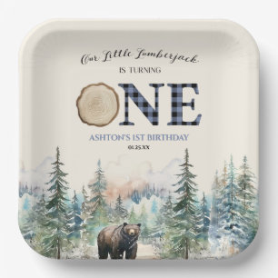 Unser kleiner Lumberjack Bär Blue 1. Geburtstag Pa Pappteller
