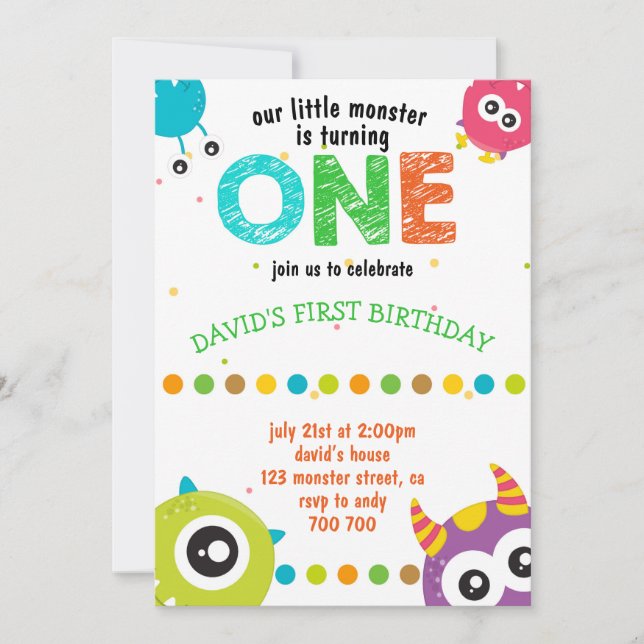 Unser kleiner Monster Baby Boy Niedlich Einladung (Vorderseite)