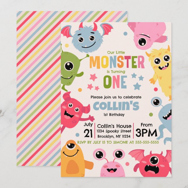 Unser Kleiner Monster Wird Eins Einladung (Vorne/Hinten)