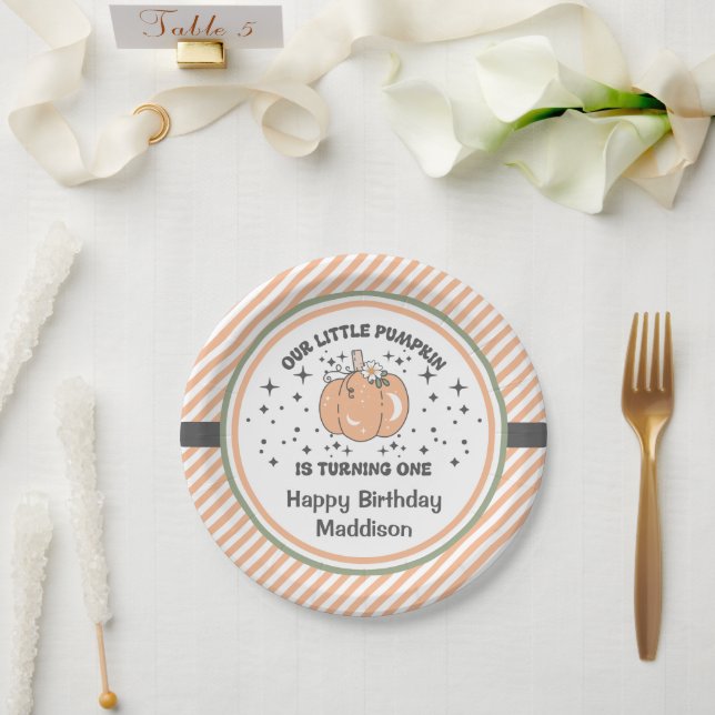 Unser kleiner Pumpkin 1. Geburtstag Groovy Pumpkin Pappteller (Hochzeit)