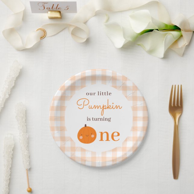 Unser kleiner Pumpkin 1. Orange Herbst Erster Gebu Pappteller (Hochzeit)