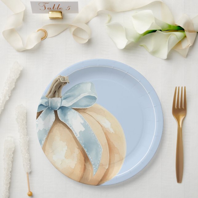 Unser kleiner Pumpkin Fall Baby Dusche Blue Baby B Pappteller (Hochzeit)