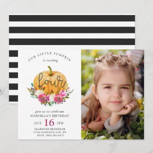 Unser kleiner Pumpkin Fall Floral 4. Geburtstag Einladung