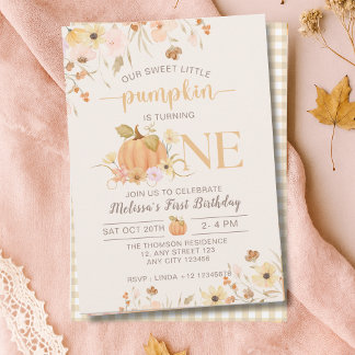 Unser kleiner Pumpkin Fall Floral Pumpkin Geburtst Einladung