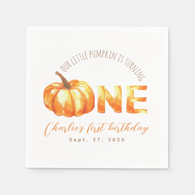 Unser kleiner Pumpkin Fall Wasserfarbe erste Gebur Serviette (Vorderseite)