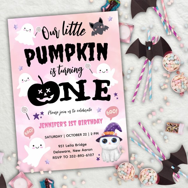 Unser kleiner Pumpkin | Girl Halloween 1. Geburtst Einladung (Von Creator hochgeladen)