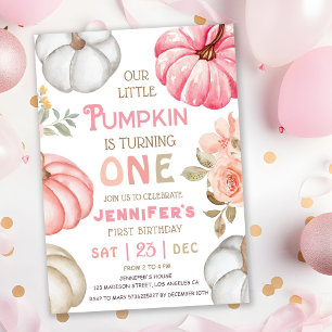 Unser kleiner Pumpkin   Pink Bold Girl 1. Geburtst Einladung