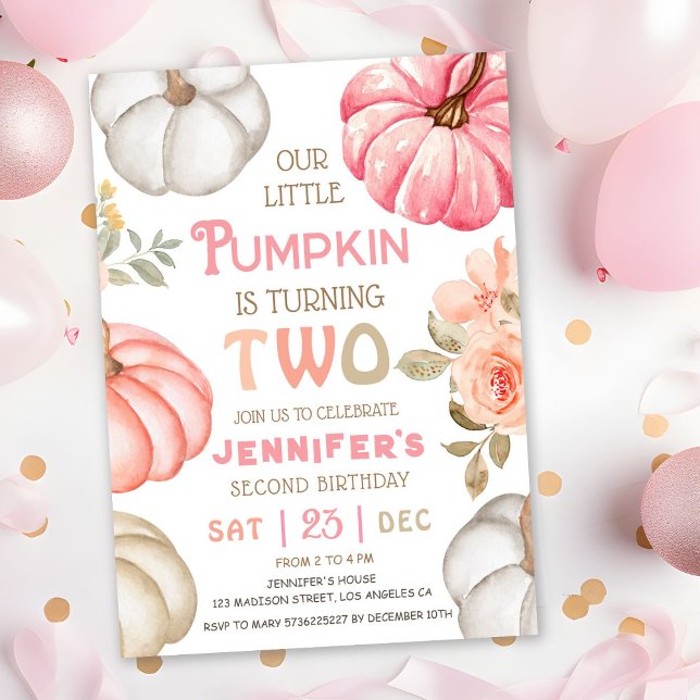 Unser kleiner Pumpkin | Pink Bold Girl 2. Geburtst Einladung (Von Creator hochgeladen)