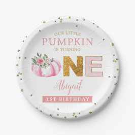 Unser kleiner Pumpkin Pink Gold Floral 1. Geburtst Pappteller