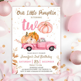 Unser kleiner Pumpkin | Pink Truck Girl 2. Geburts Einladung