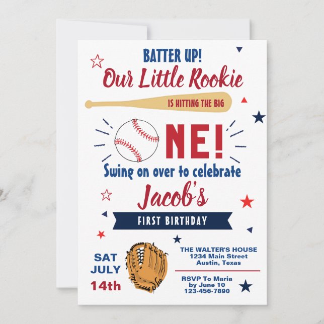 Unser kleiner Rookie Baseball Geburtstag Einladung (Vorderseite)