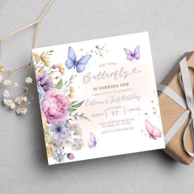 Unser kleiner Schmetterling Pink Wildblume 1. Gebu Einladung (Von Creator hochgeladen)