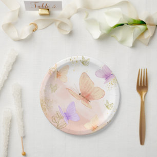 Unser kleiner Schmetterling Wasserfarben Pink Lila Pappteller