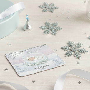 Unser kleiner Schneebaby ist auf dem Weg Winter Tr Rechteckiger Pappuntersetzer