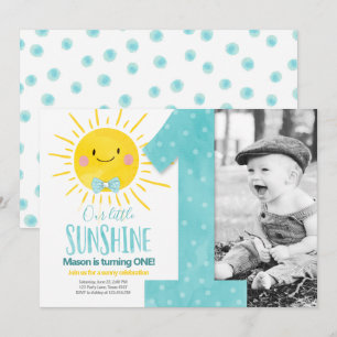 Unser kleiner Sonnenschein Boy Blue Bow am ersten  Einladung