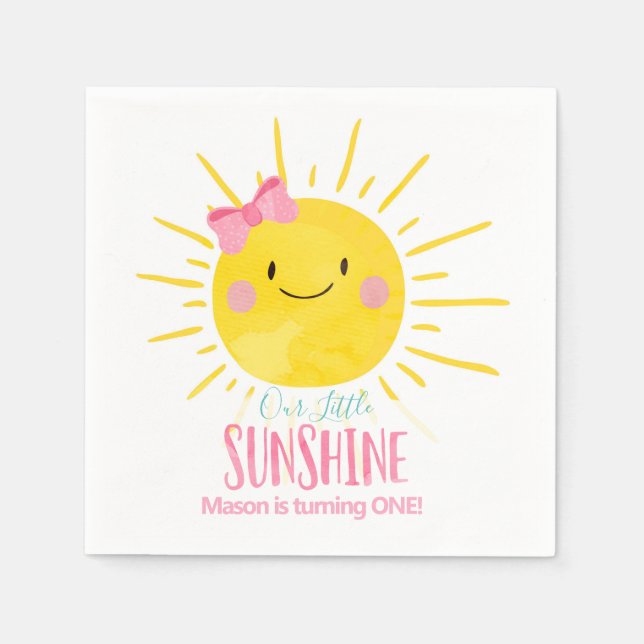 Unser kleiner Sonnenschein Pink Girl Bow Sommer Ge Serviette (Vorderseite)