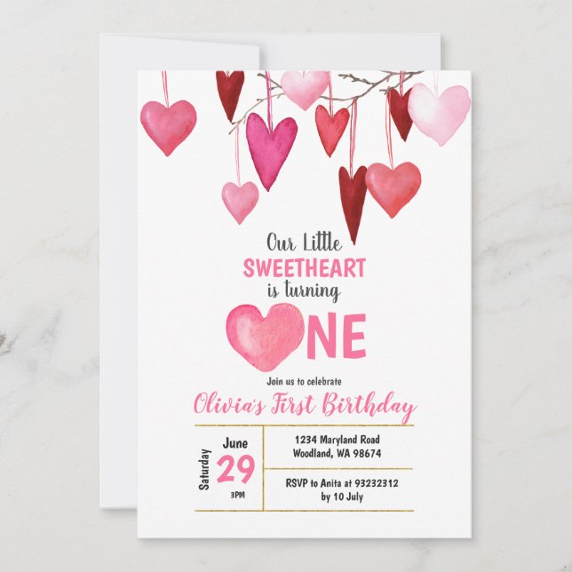 Unser kleiner Sweetheart Valentine Ballon Geburtst Einladung (Vorderseite)