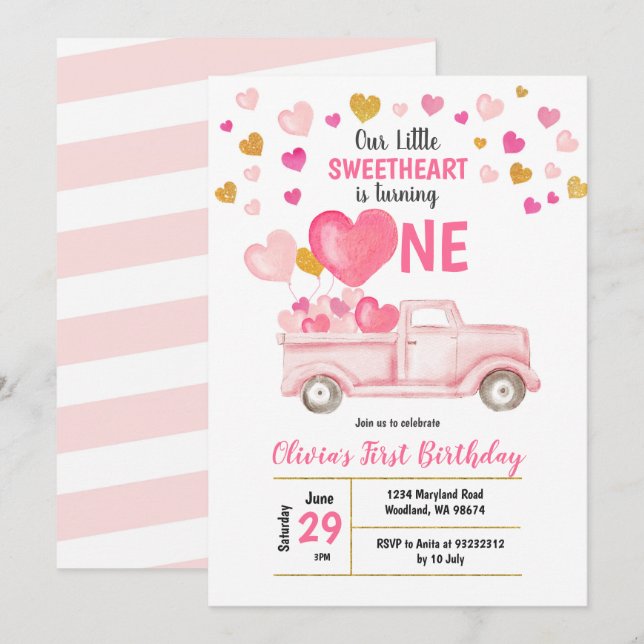 Unser kleiner Sweetheart Valentine Geburtstag Einladung (Vorne/Hinten)