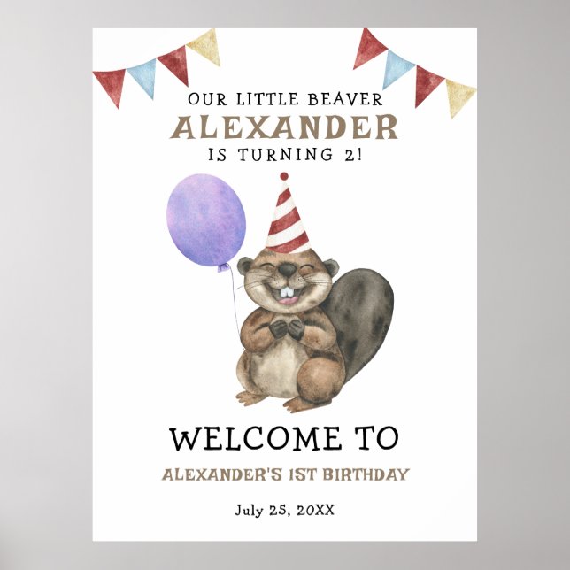 Unser kleines Biber 2. Geburtstag Party Willkommen Poster (Vorne)